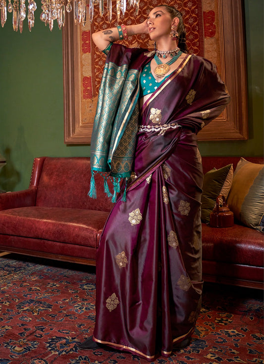 Wine colour Saree for farewell