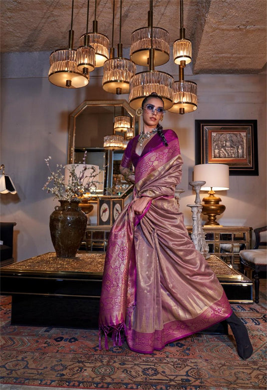 Pink color tissue silk saree for women price