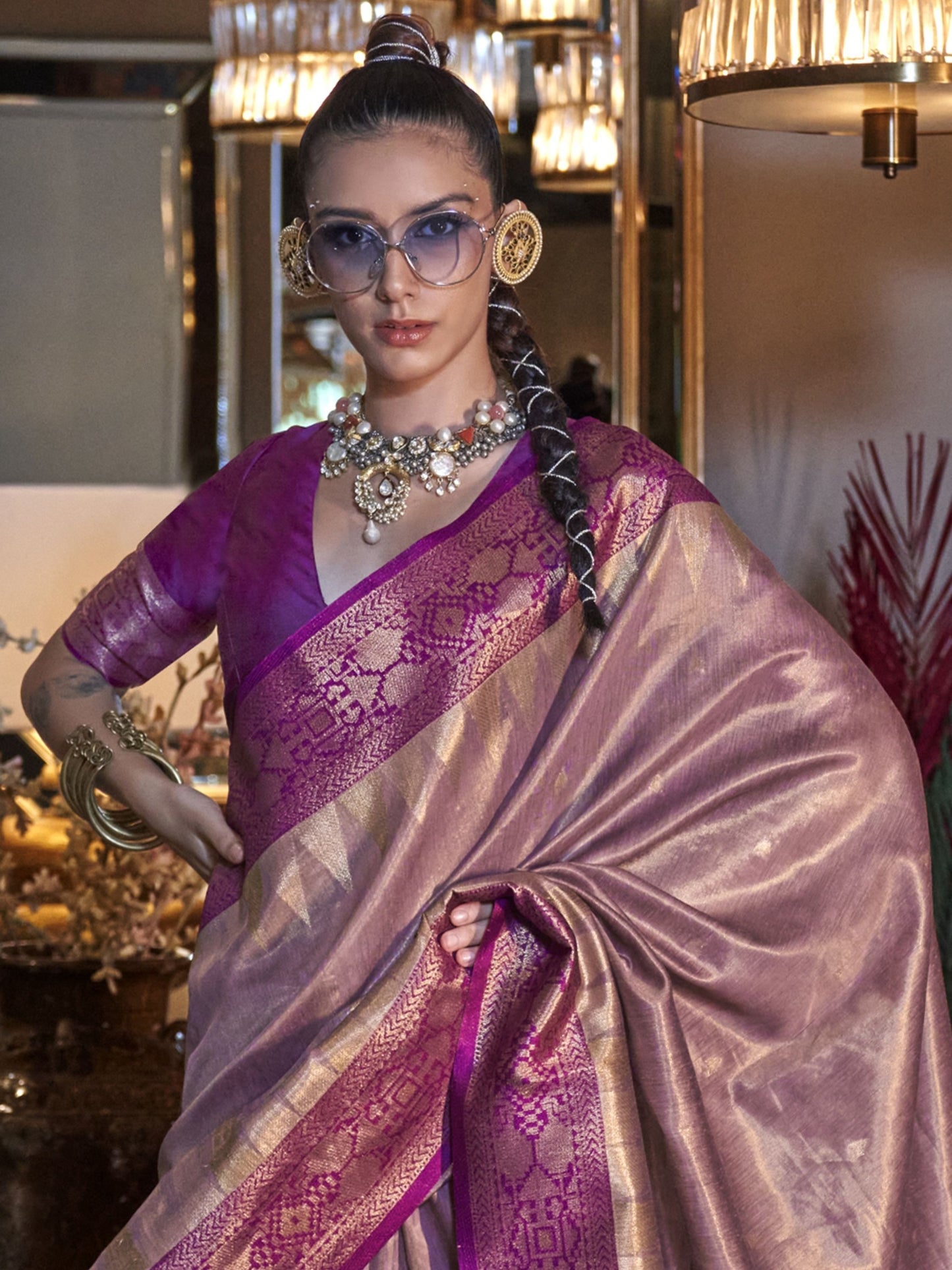 Pink Tissue Silk Saree