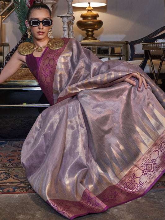 Wedding wear Lavender color tissue silk saree price