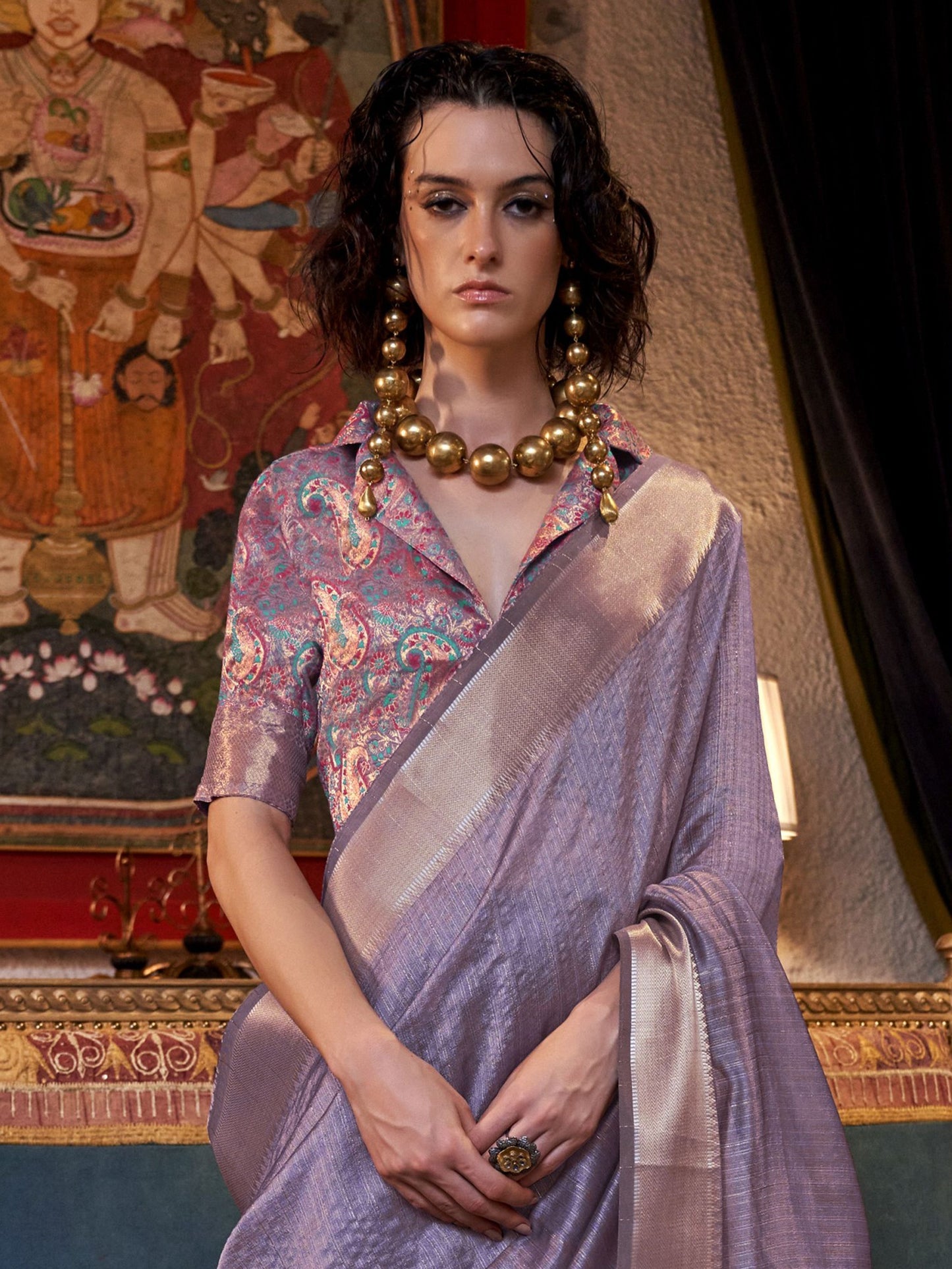 Lavender color moss chiffon saree for women price