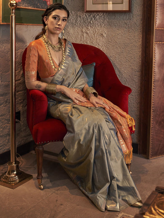 Grey colour saree for wedding
