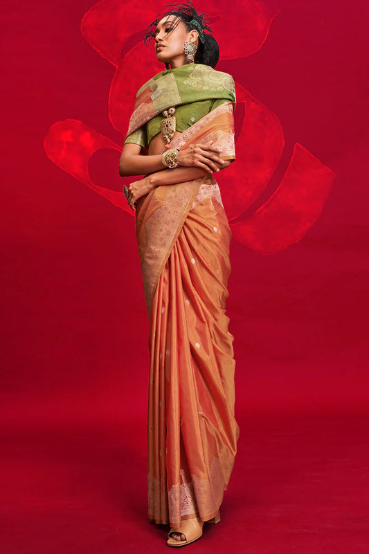 Peach color tussar silk saree for wedding