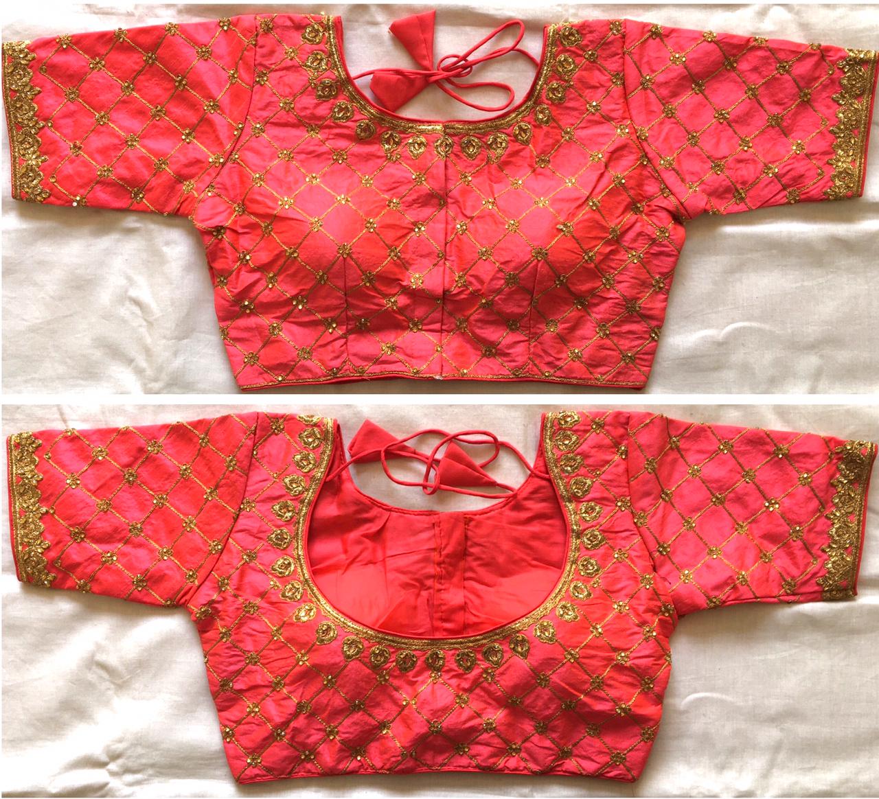 Peach color fentam silk readymade blouse for women
