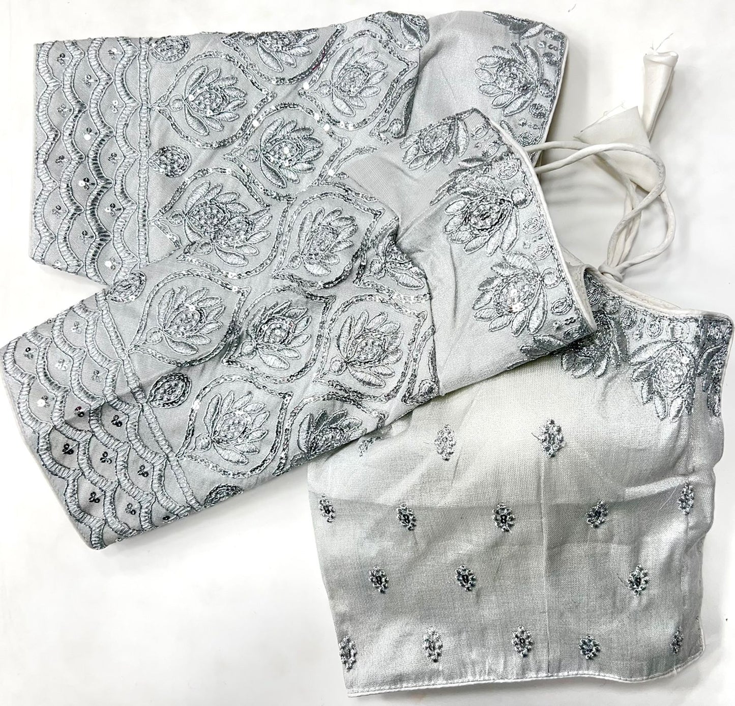 Silver color silk sequins work blouse online