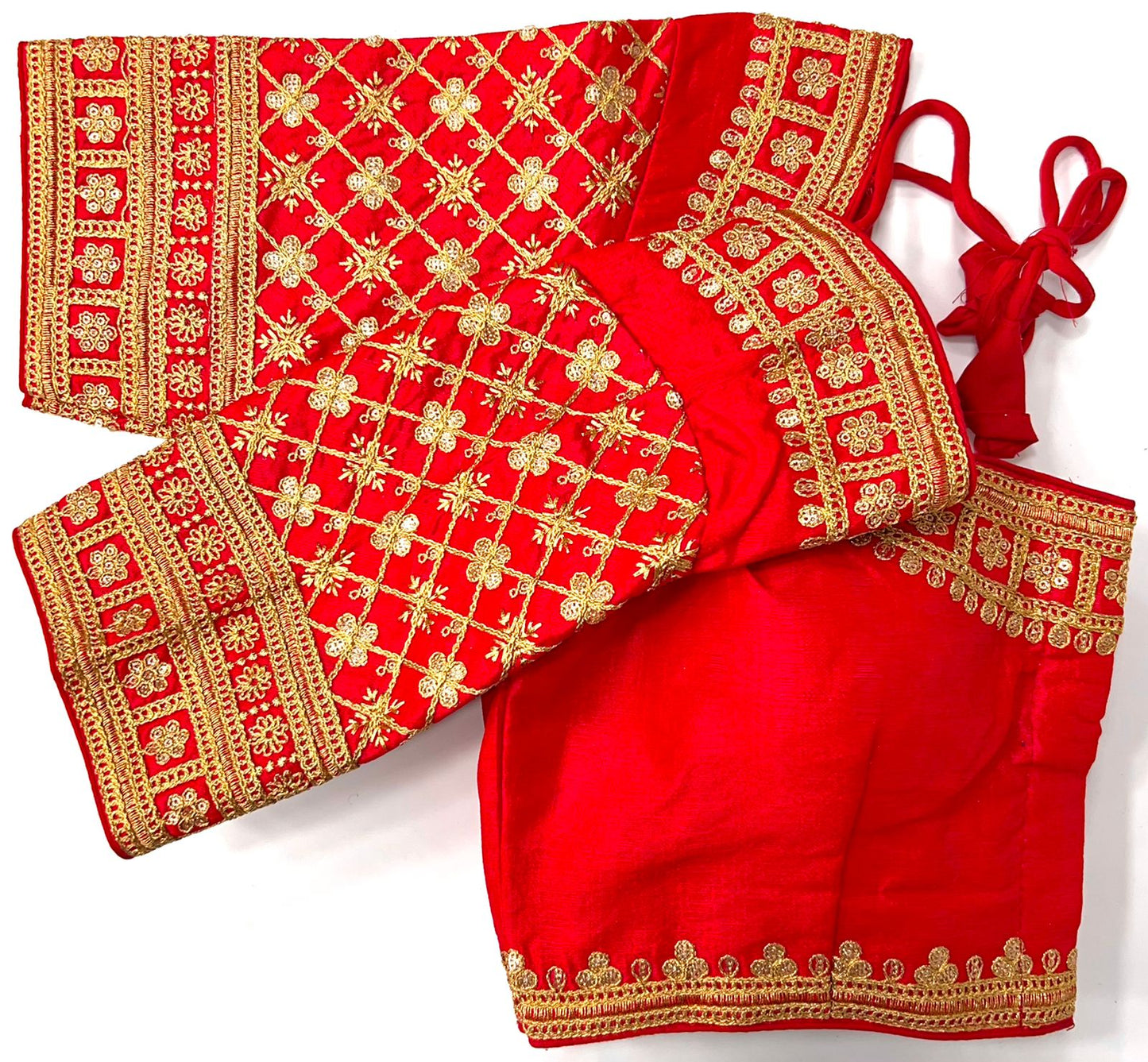 Red color silk sequins work blouse images