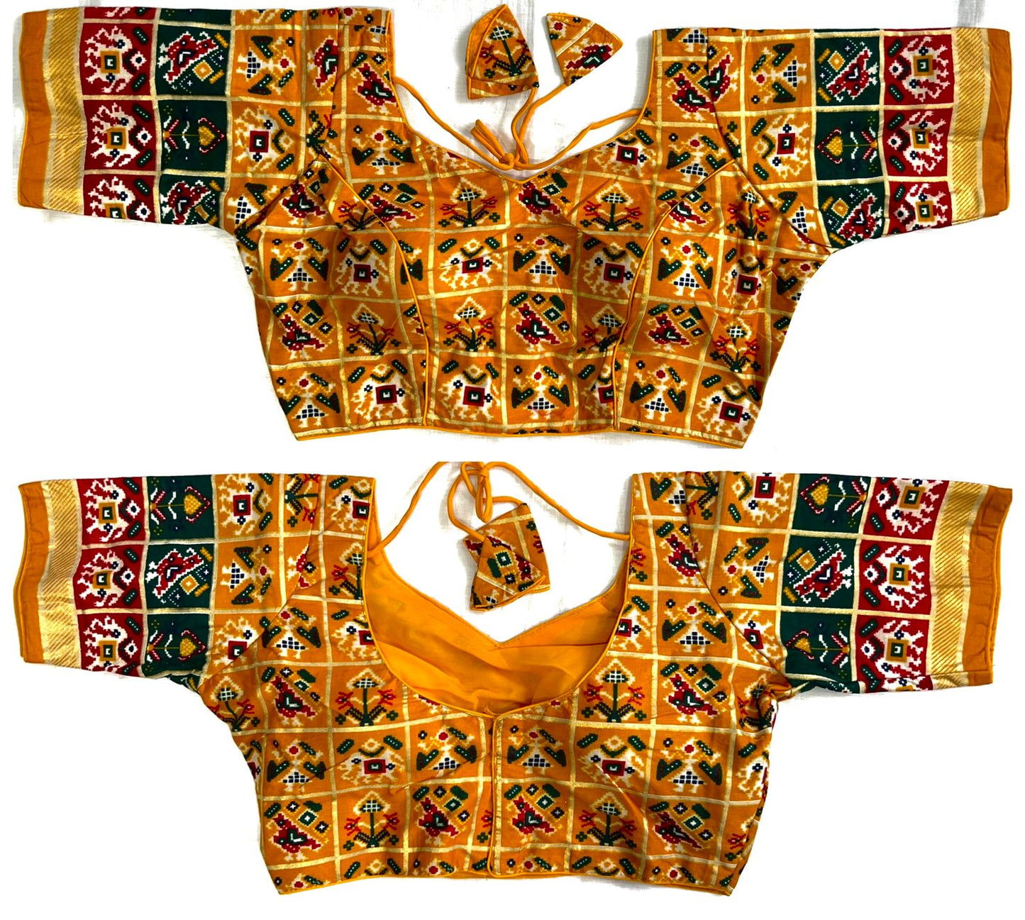 Mustard color cotton printed blouse for women