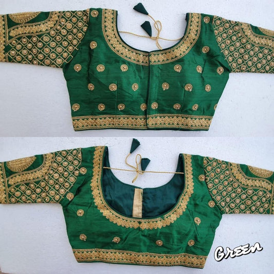 Green color silk embroidery work blouse for wedding