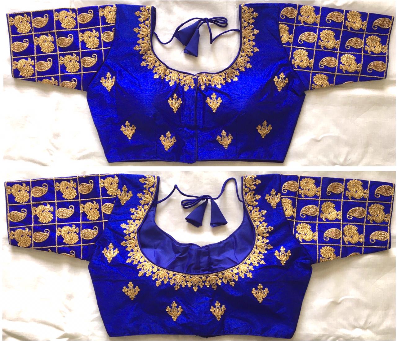 Blue color phantom silk hand work blouse online