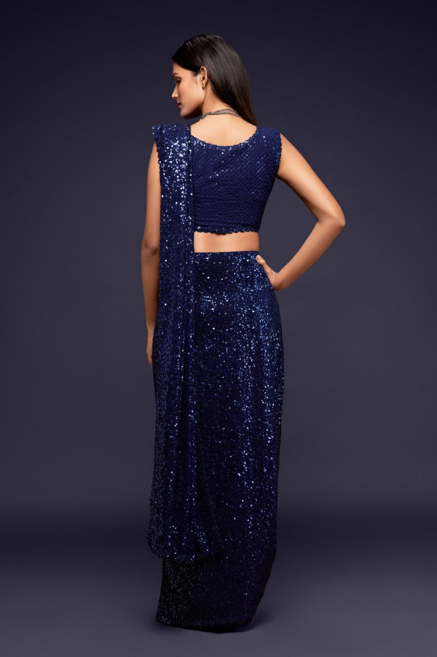 Navy blue color georgette saree with blouse