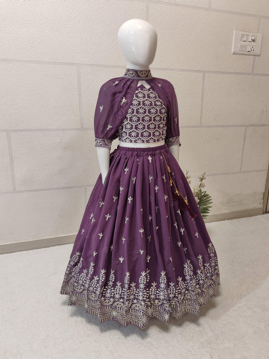 Wine color georgette girls lehenga choli for girls