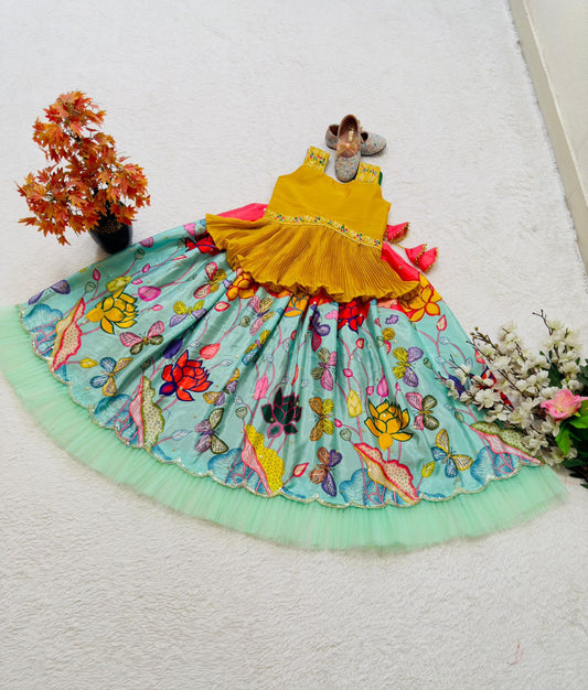 Sky georgette lehenga choli for small girls online shopping