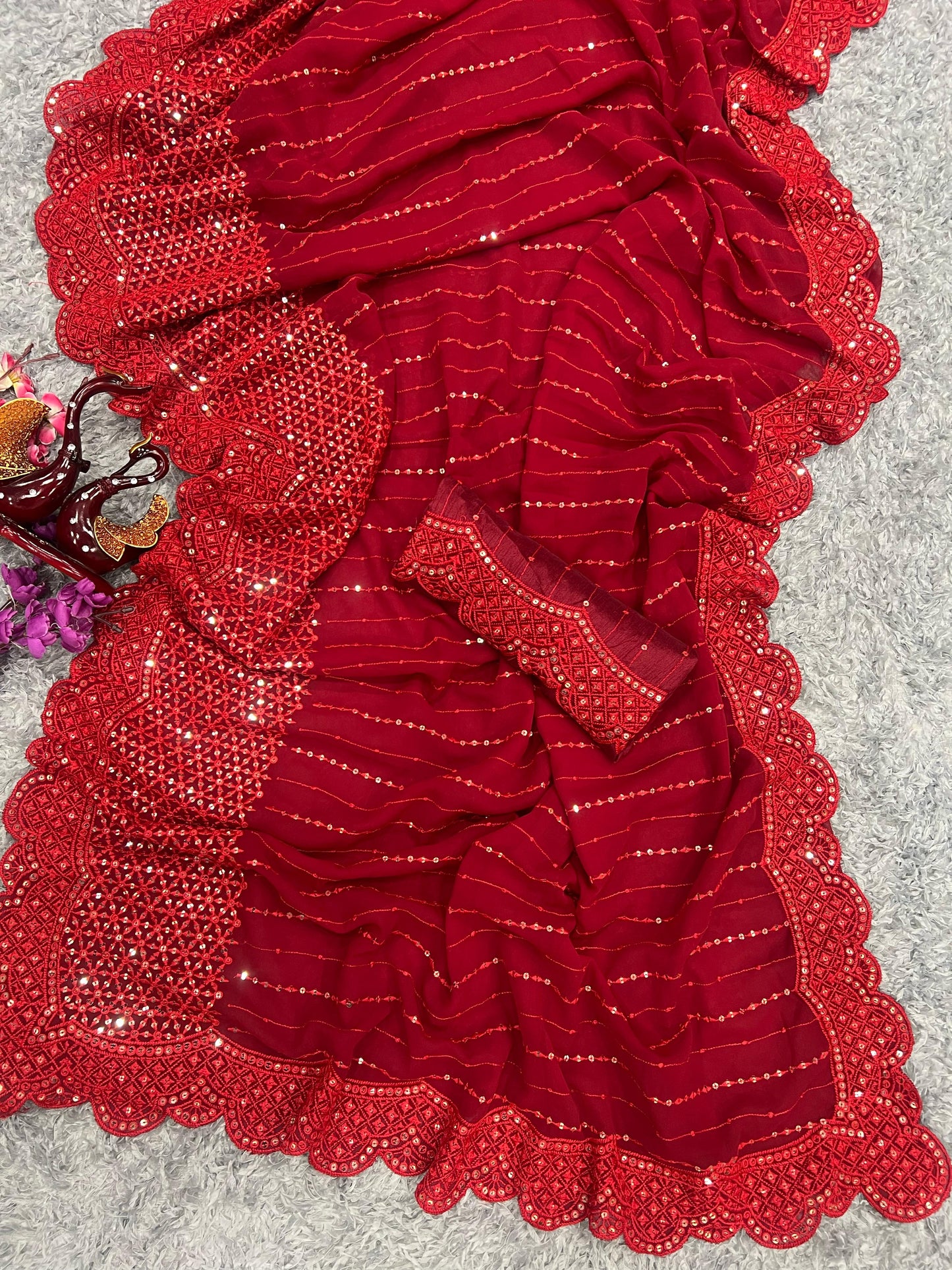 Red Georgette Saree for farewell