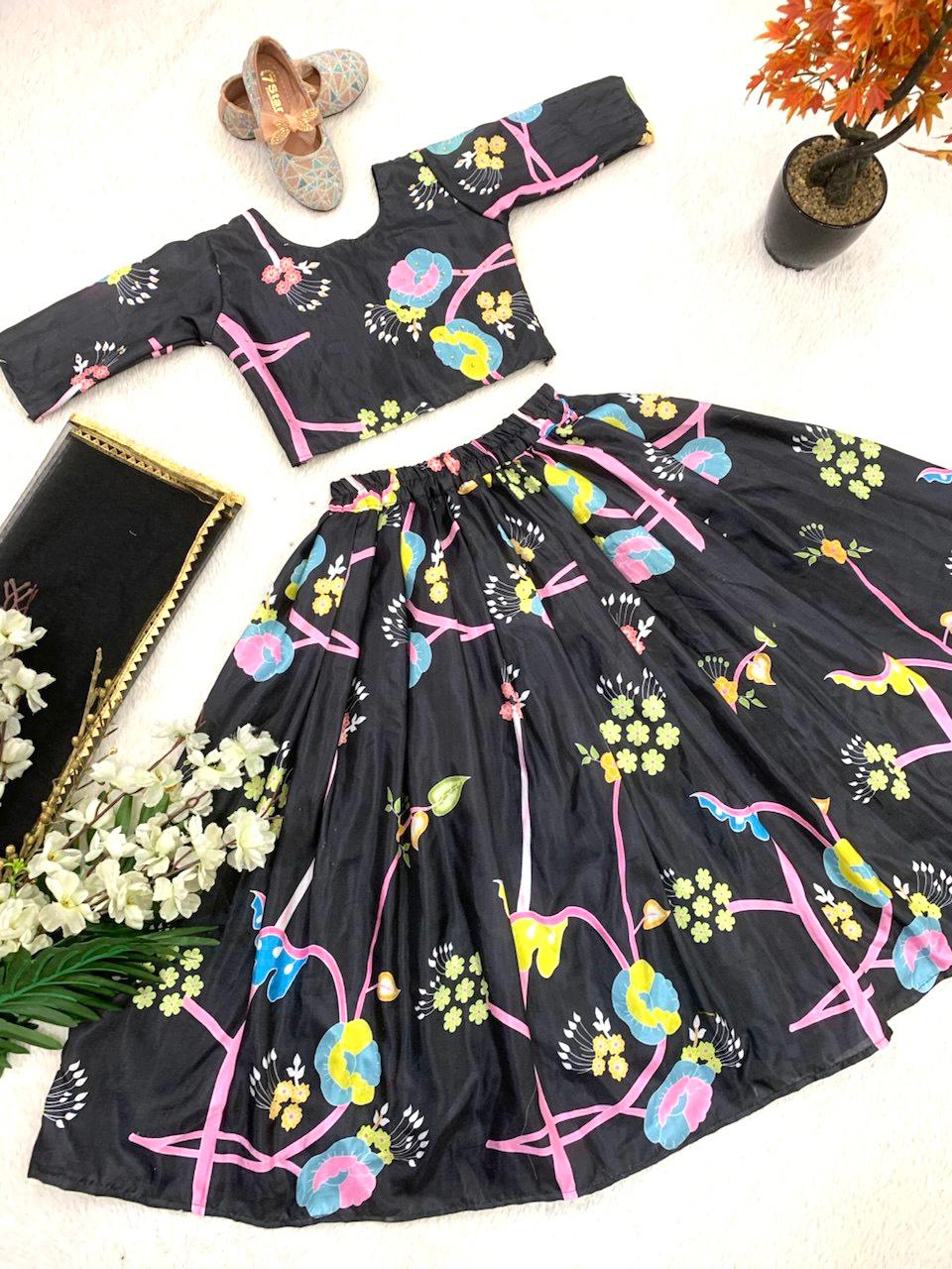 Black color chinon silk lehenga choli with dupatta online