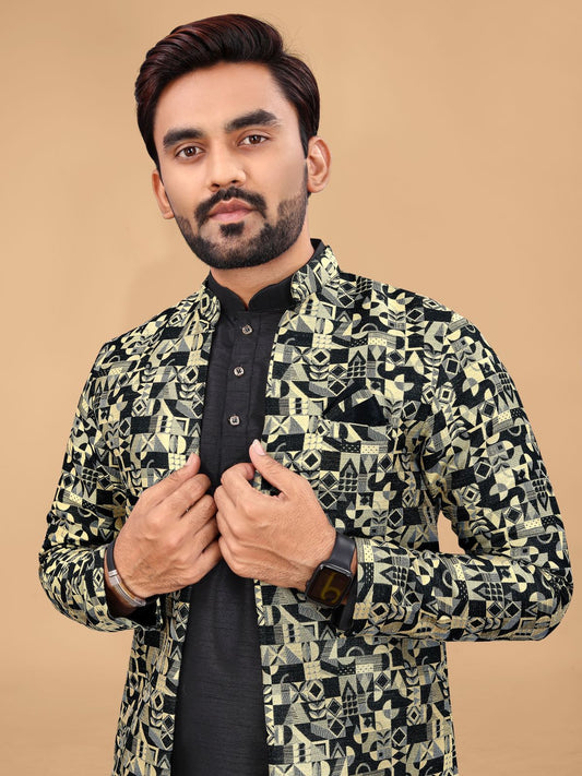 Black color silk jacket with kurta