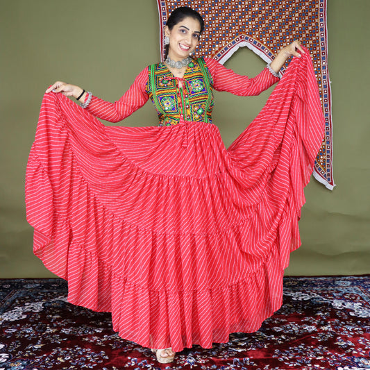 Gajari georgette leheriya print gown online