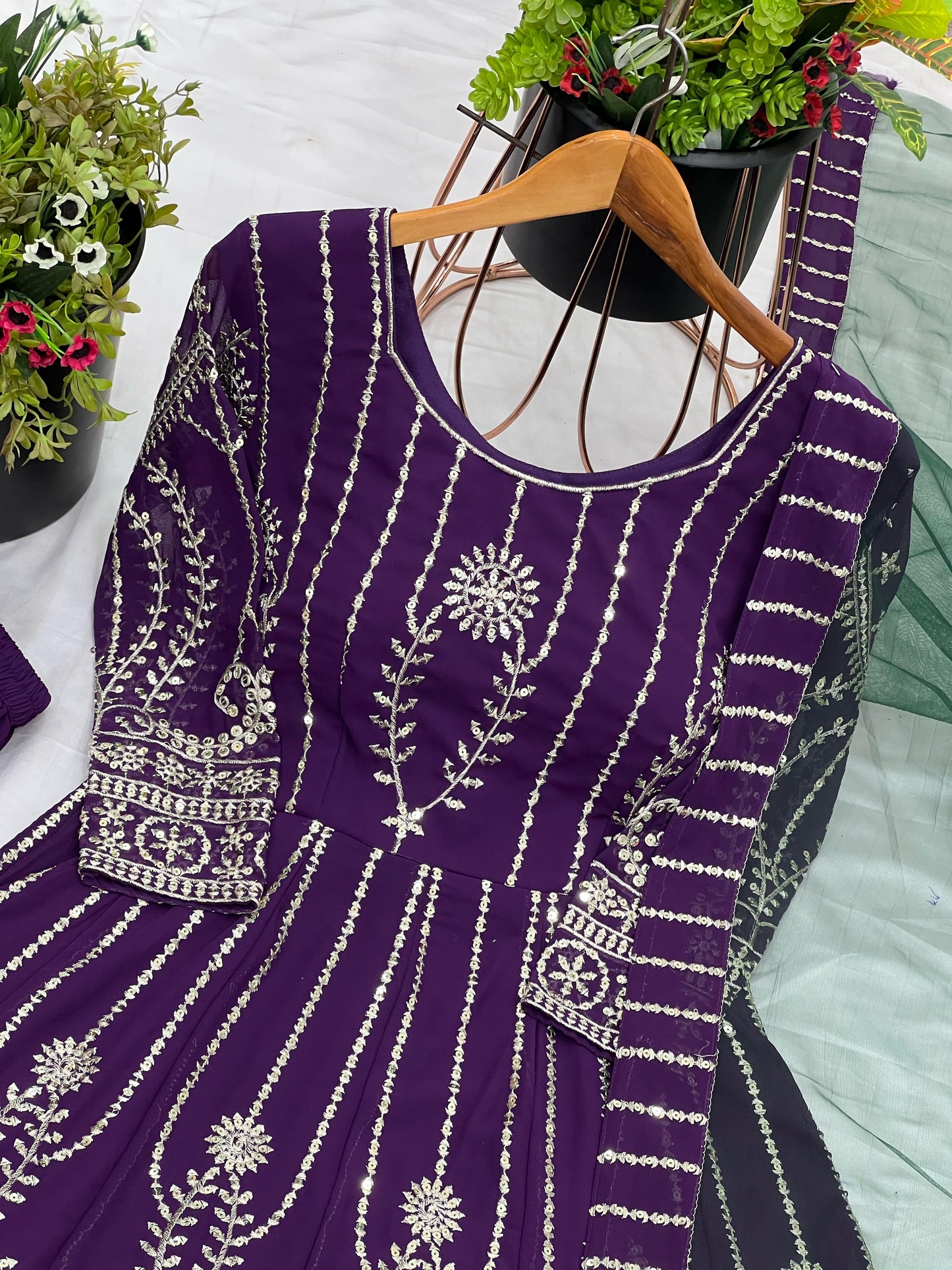 Purple color georgette sharara suit with dupatta online