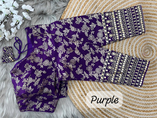 Purple dola silk blouse design For Sari