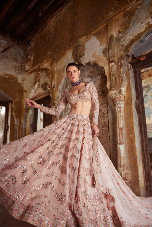 peach lehenga bridal look