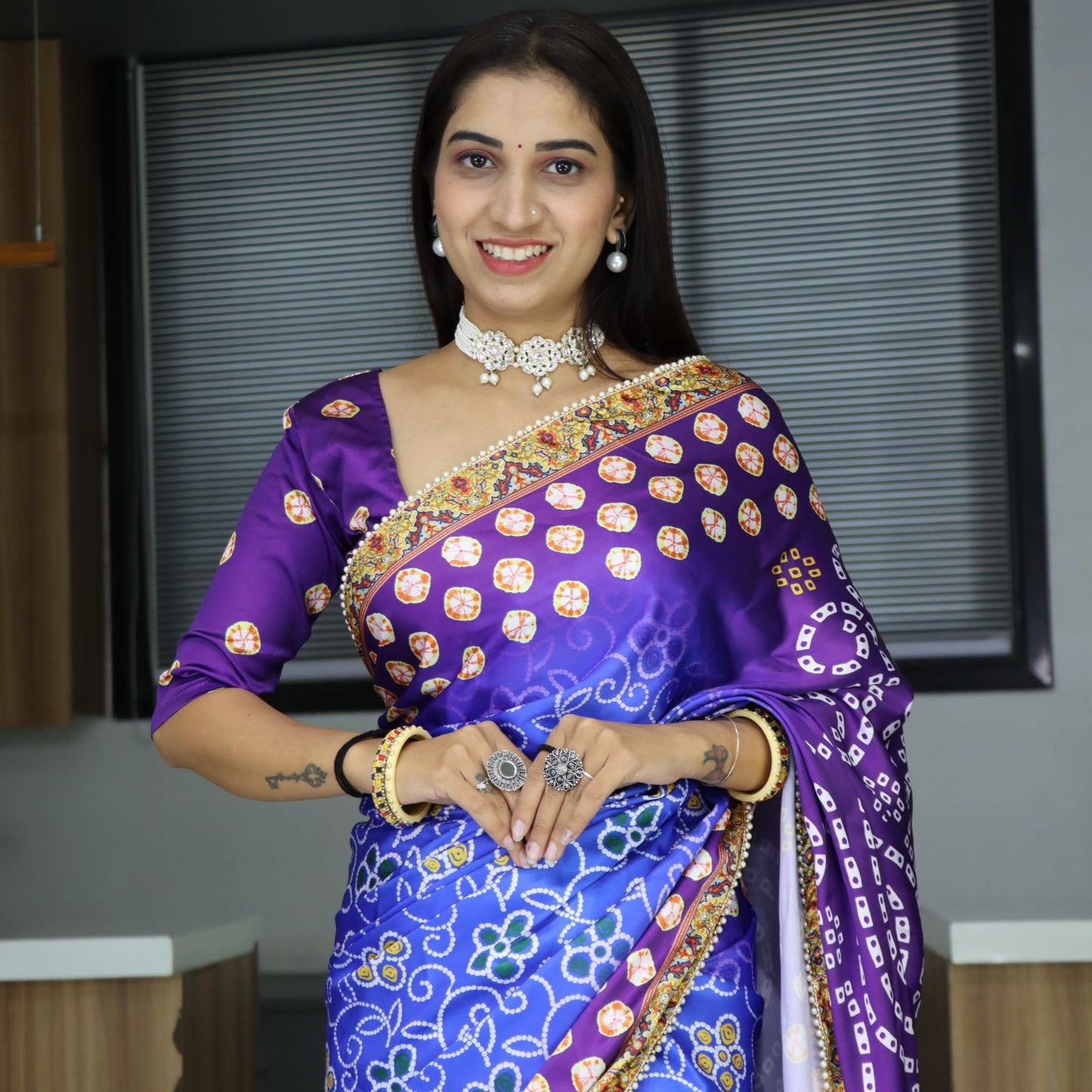 Light blue color satin saree with blouse price