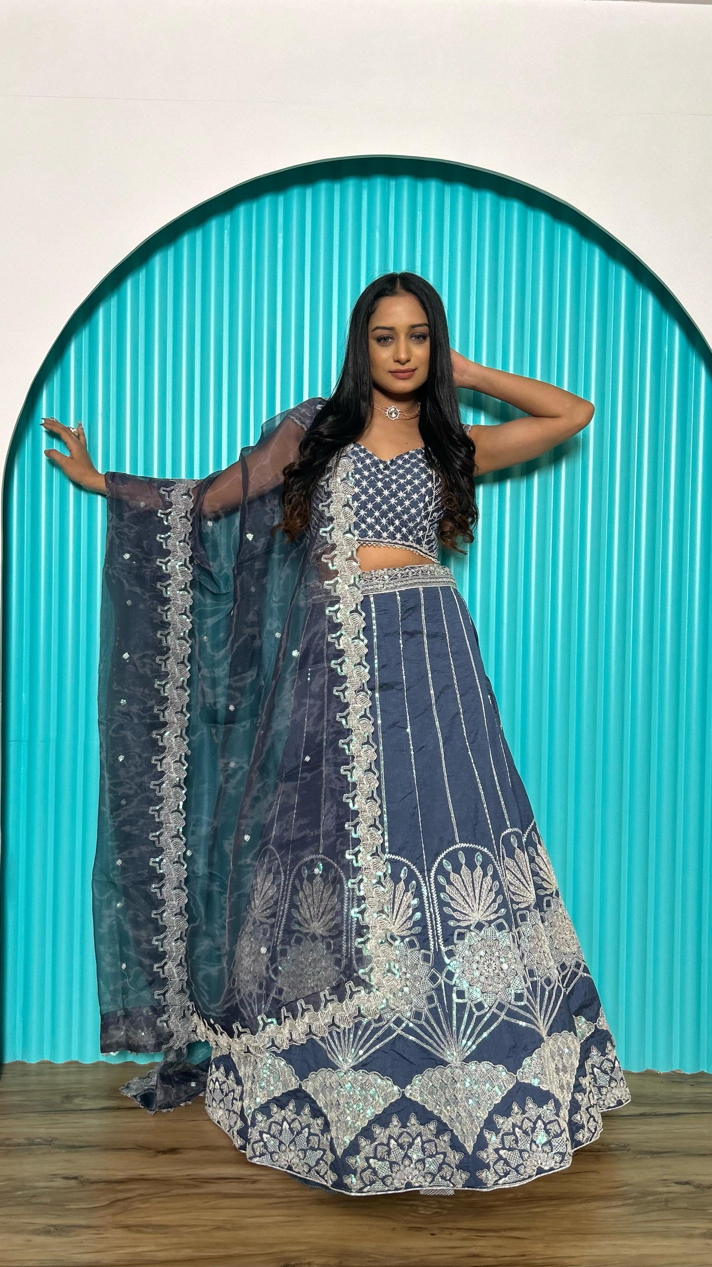 Blue color rangoon silk lehenga choli