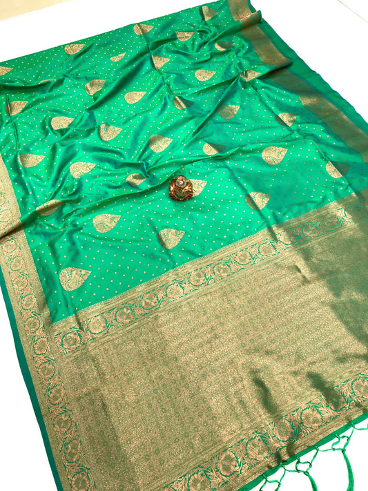 Green color banarasi silk saree for women
