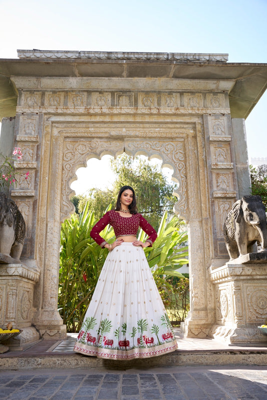 White color georgette lehenga choli for women with price