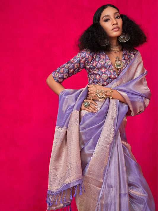 Purple color tissue silk saree for women online shopping