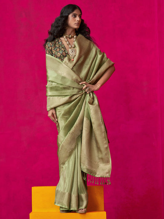 Mehendi color tissue silk saree for women price