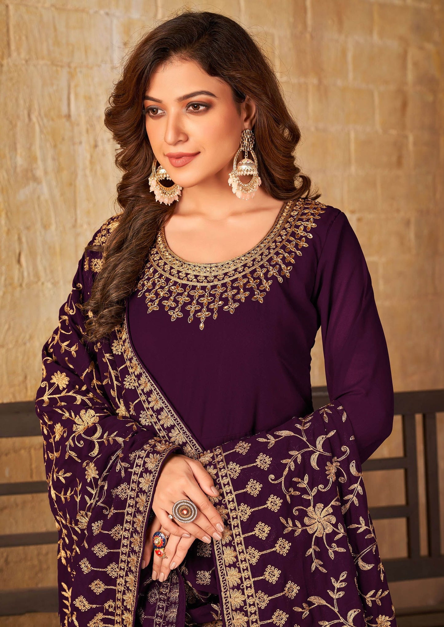 Wine color georgette anarkali gown for wedding online