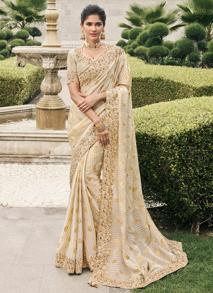 Beige color tissue silk saree for women online