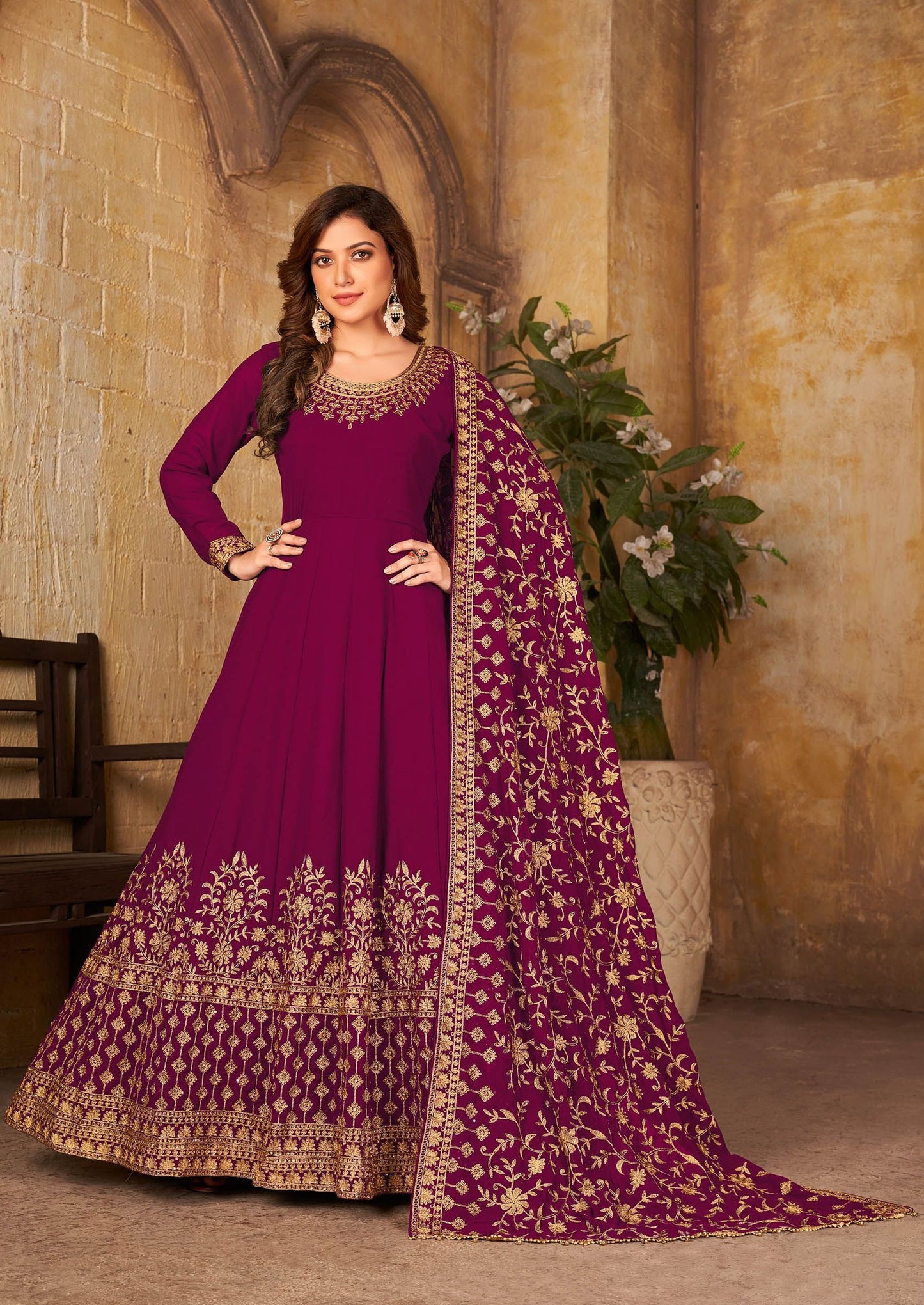 Rani pink color georgette anarkali gown for women