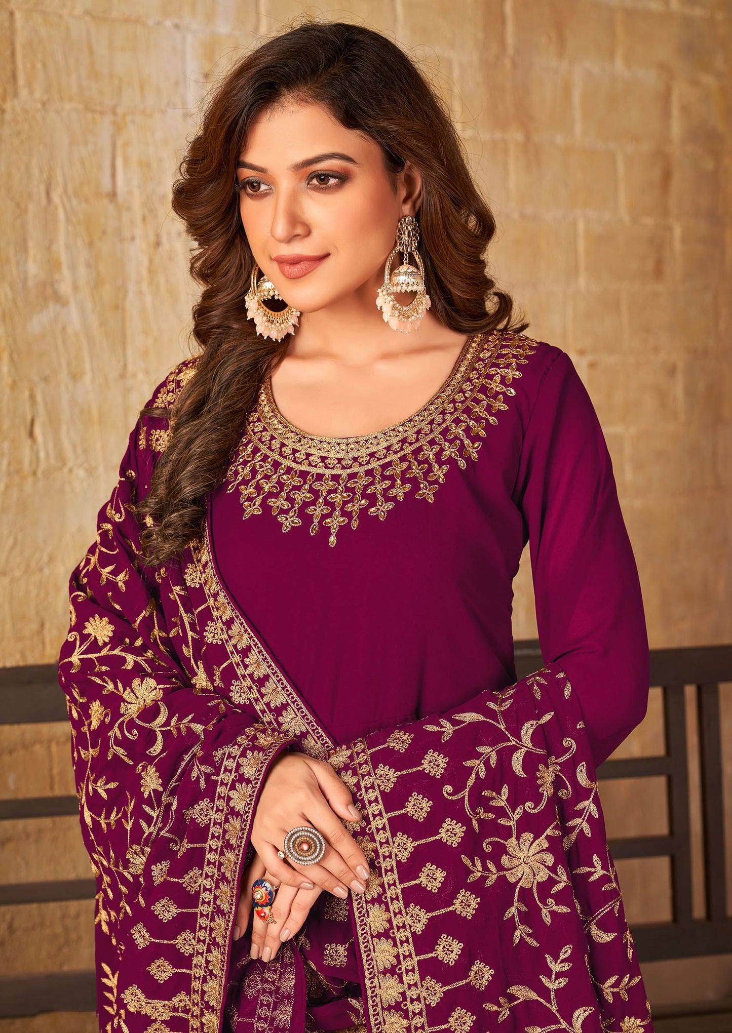 Wedding wear pink color long gown with dupatta online shopping