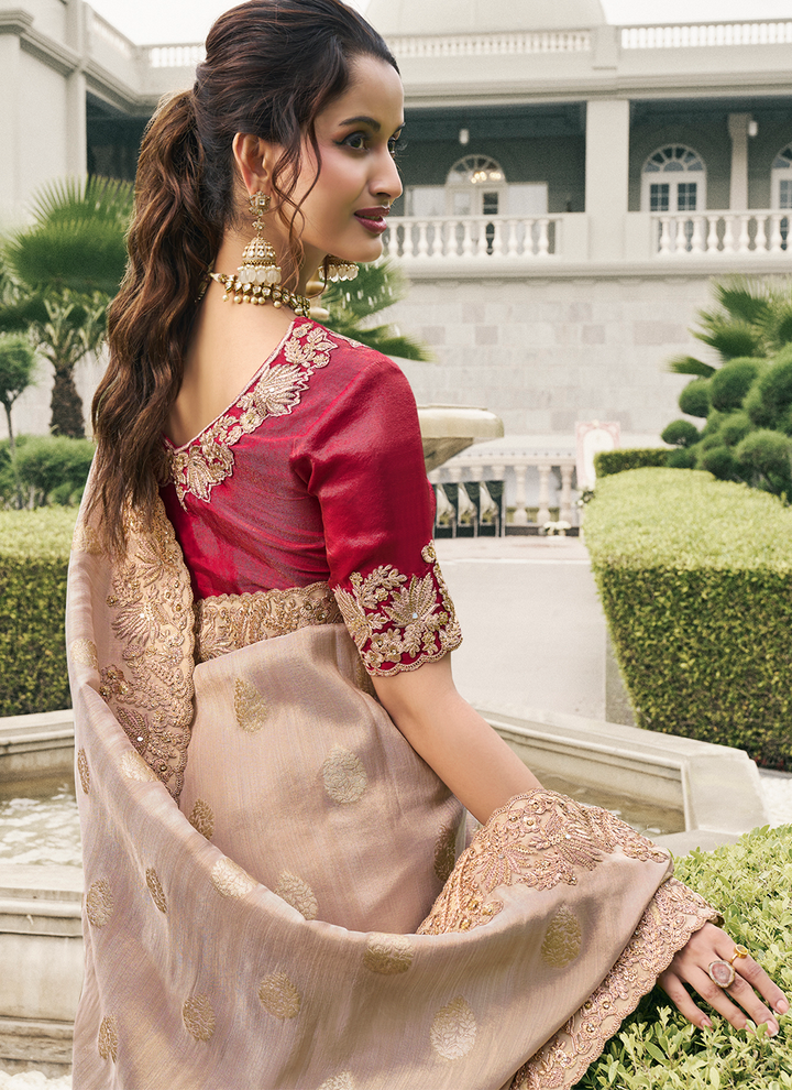 Beige color tissue silk saree for women online