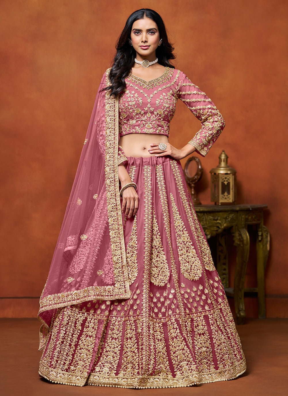 Pink color net lehenga choli for women with price