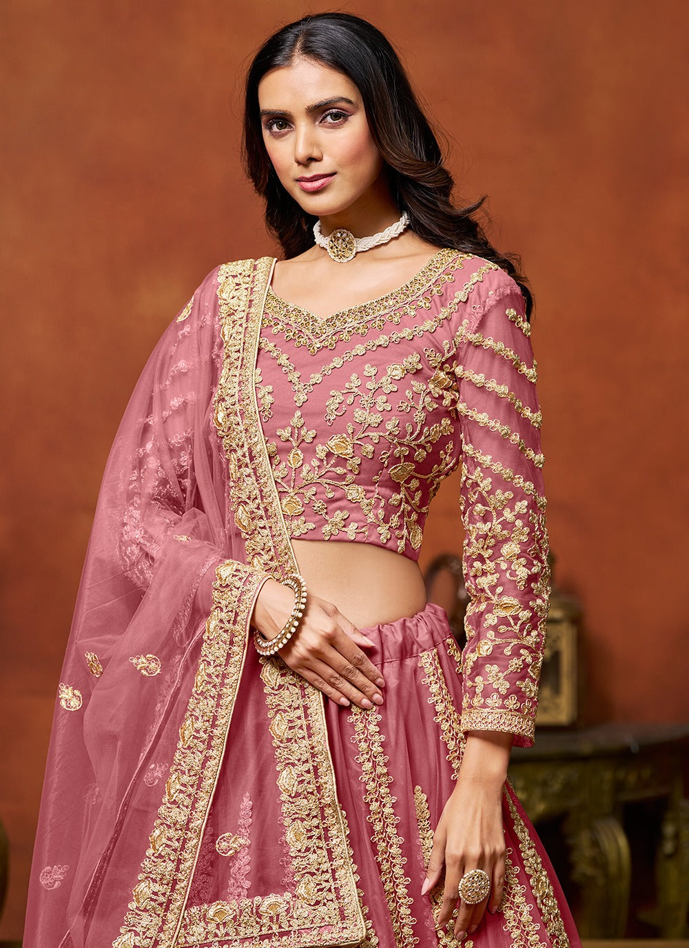 Pink color net lehenga choli online shopping