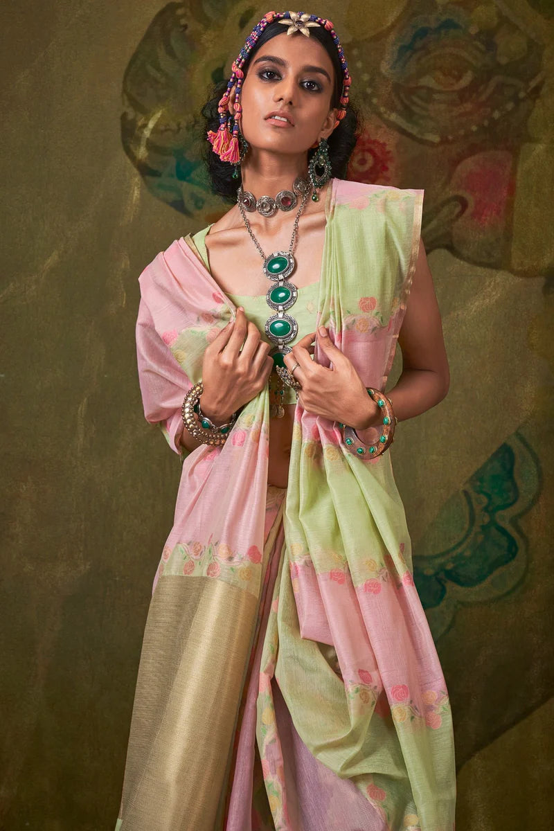 Green color handloom saree with blouse price