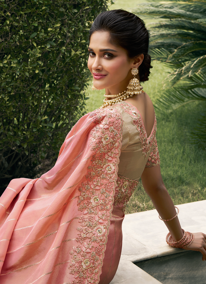Peach colour Saree for Wedding