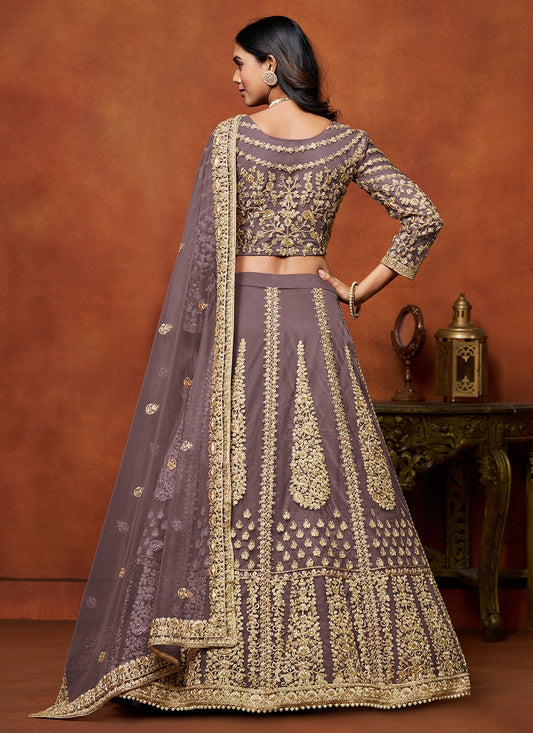 Mauve color net lehenga choli with dupatta