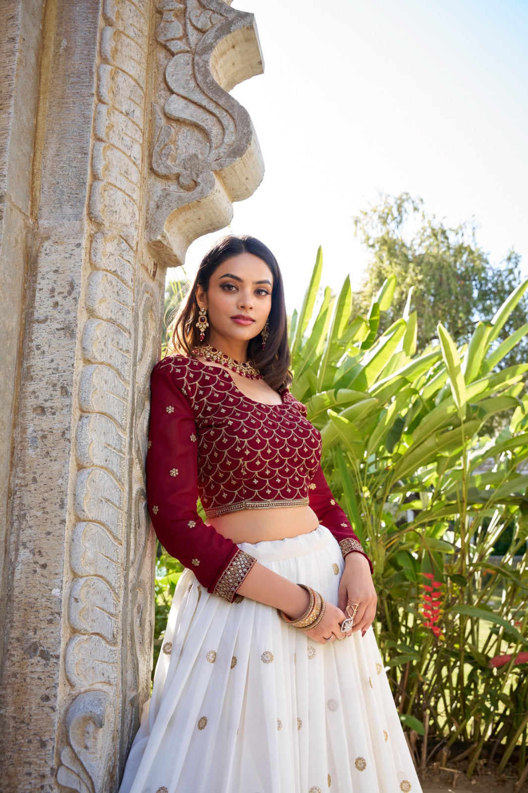 White color georgette lehenga choli images
