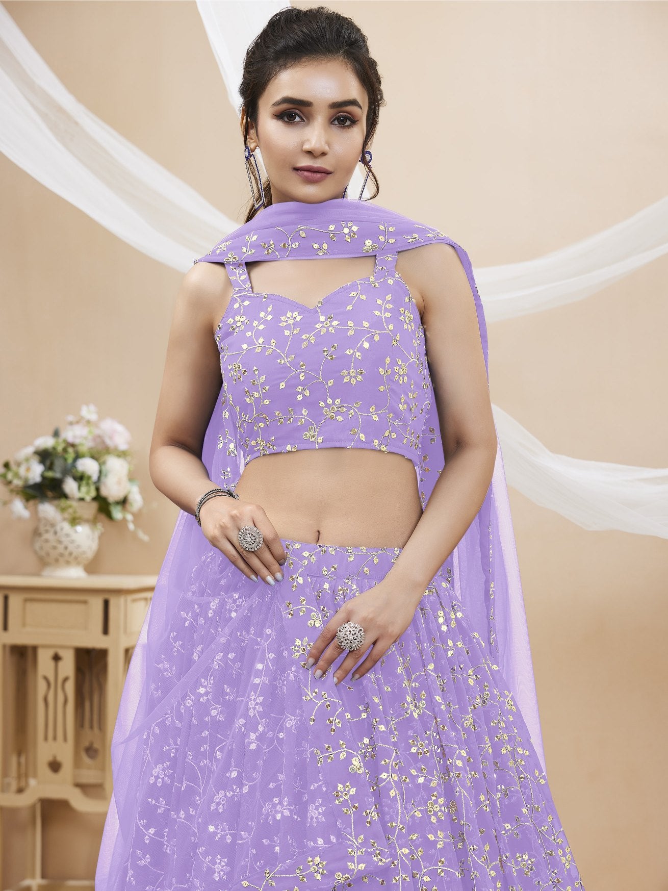 Lavender color georgette lehenga for wedding with price
