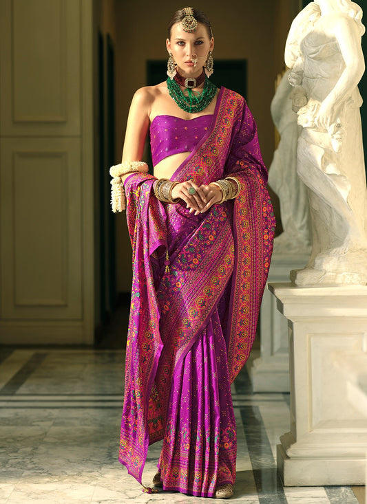 Pure pink color banarasi silk saree for women