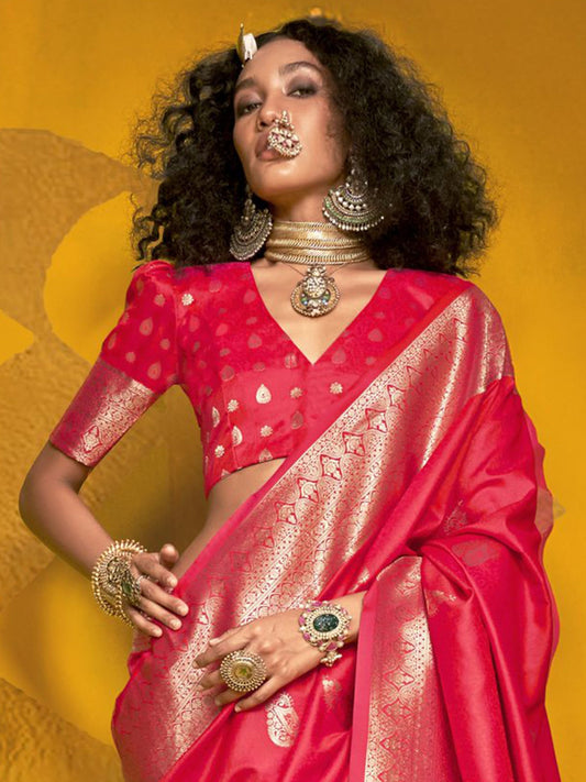 Red color handloom silk saree for women online shopping