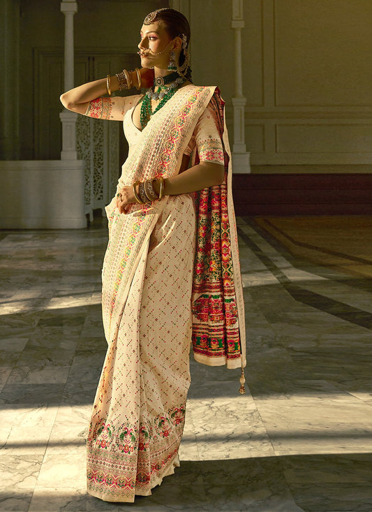 Beige color banarasi silk saree for women online shopping