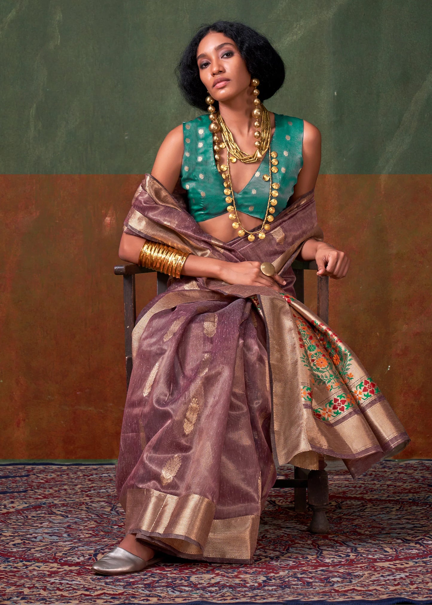 Pure lavender color paithani tissue saree for women