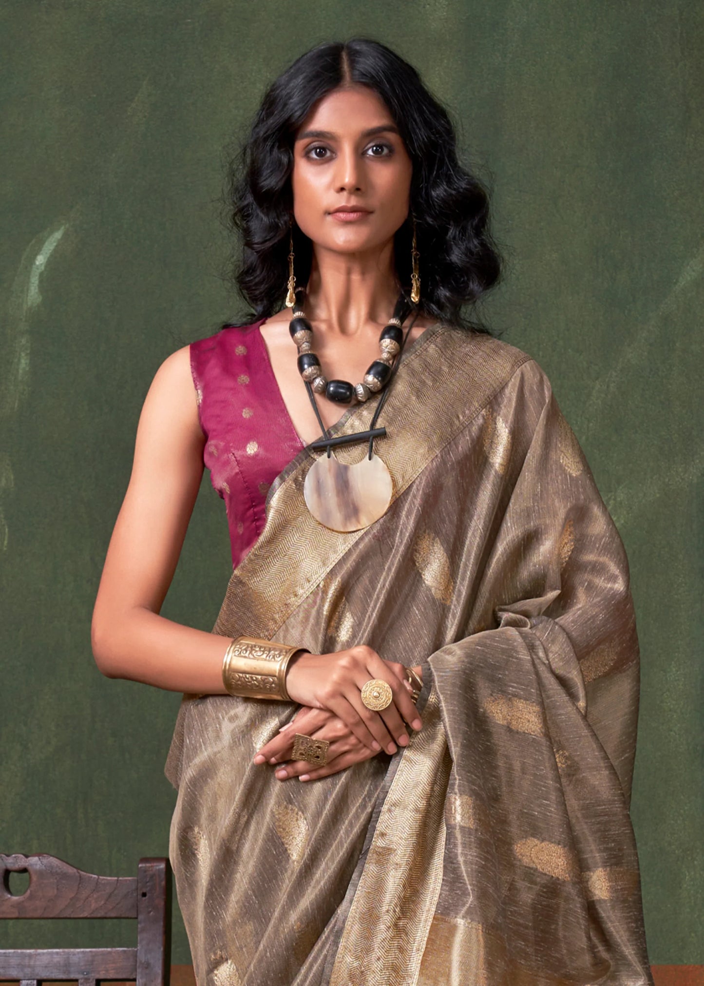 Grey color paithani tissue saree with blouse