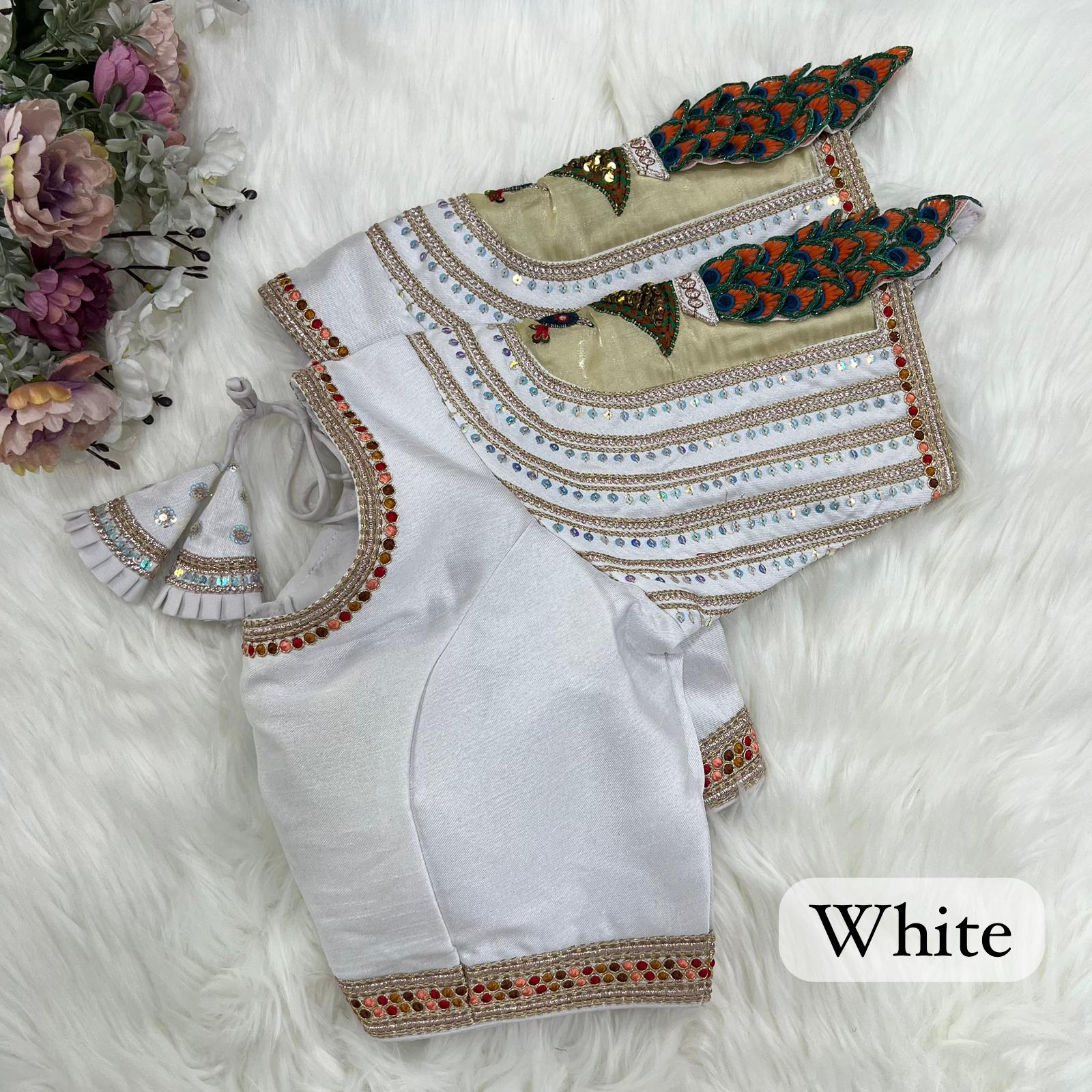 White color peacock design blouse for women