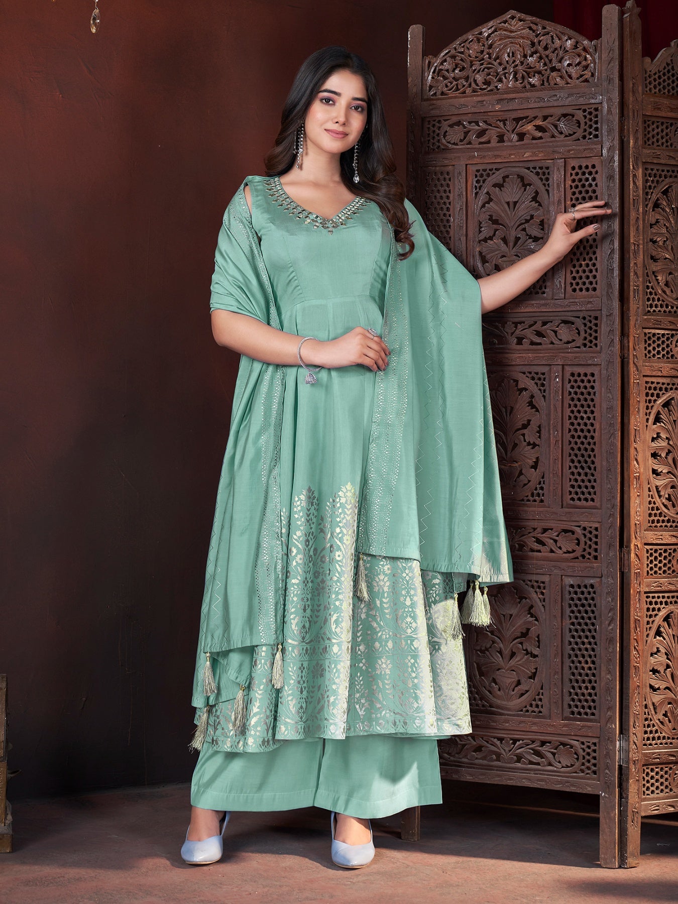 Pista color roman silk printed sharara suit for women price