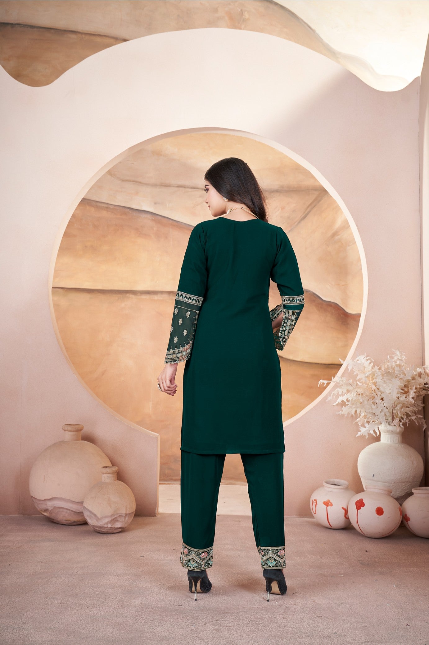 Green color georgette salwar suit with dupatta online