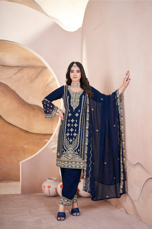 Blue color georgette salwar suit for wedding